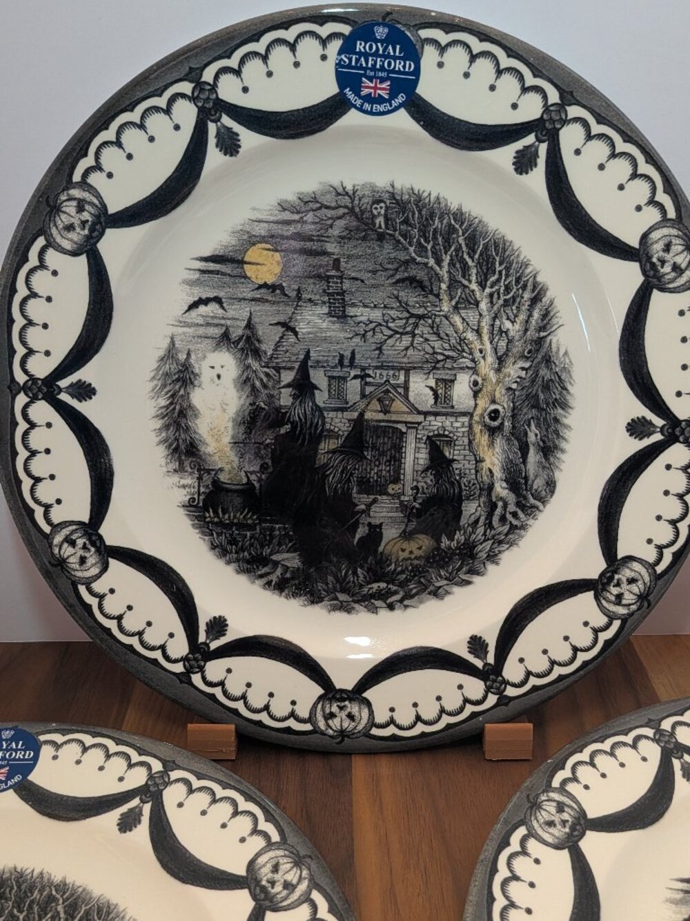 Royal Stafford Halloween Dinner Plates, Witch Coven, Haunted House, SET OF 4